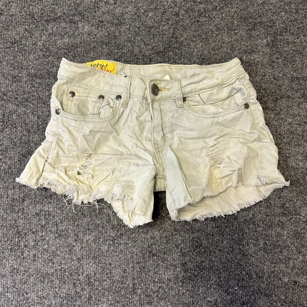 Betsy Machine Shorts Womens Size 26 Tan Distressed Raw Hem Cotton Stretch